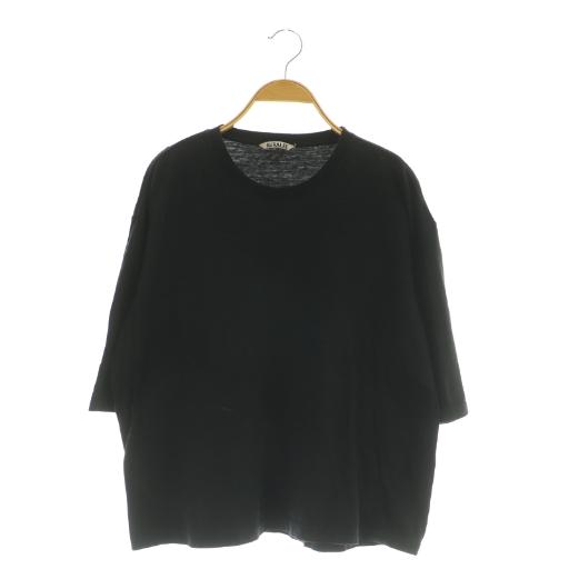オーラリー AURALEE 五分袖Tシャツ カットソー オーバーサイズ クルーネック ブラック /M...