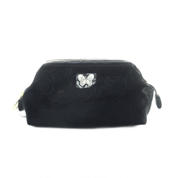 未使用品 アナスイ ANNA SUI ポーチ 黒 ブラック ローズ柄 型押し 001206-0001...