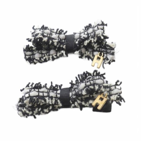 ザハニー THE HANY Bijoux ツイードリボン ヘアクリップ 2個セット 黒 ブラック 白...