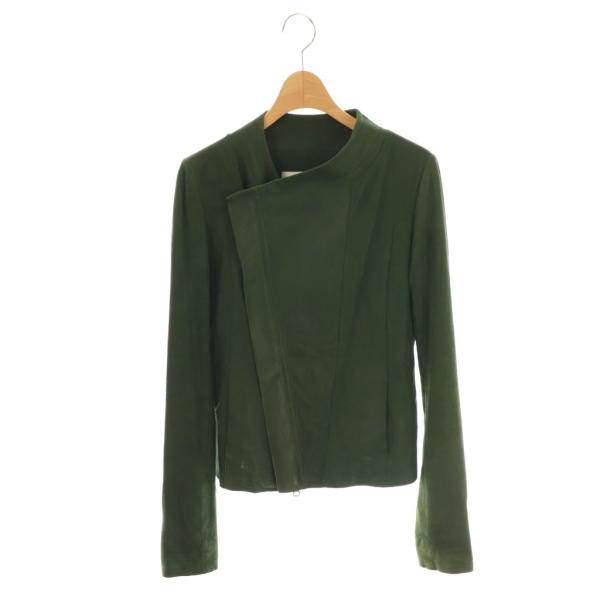 ルシェルブルー LE CIEL BLEU ジップアップ レザージャケット ライダース 38 緑 /N...