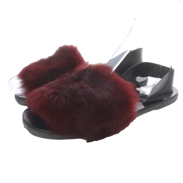 ファビオルスコーニ FABIO RUSCONI ファーサンダル ストラップ 36 黒 ブラック /S...