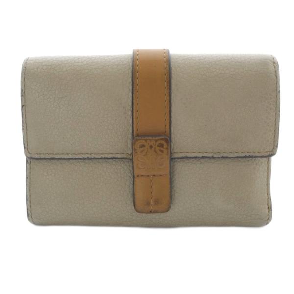 ロエベ LOEWE バーティカル ウォレット スモール 三つ折り財布 レザー ベージュ /SR ■O...