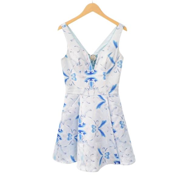 エンジェルアール AR ANGELR 総柄 ノースリーブミニドレス ワンピース S 水色 ライトブル...