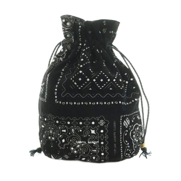 ジャンティバンティ GENTIL BANDIT 巾着バッグ スエード バンダナ柄 ペイズリー柄 黒 ...