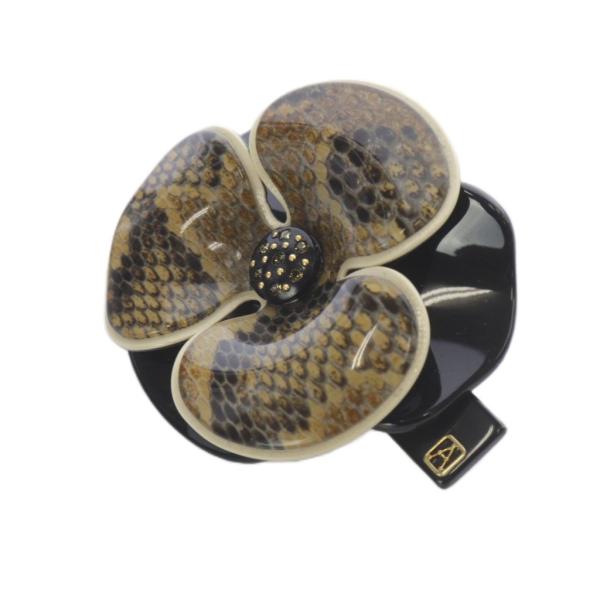 アレクサンドルドゥパリ Alexandre De Paris カメリア パイソン柄 バレッタ 黒 ブ...