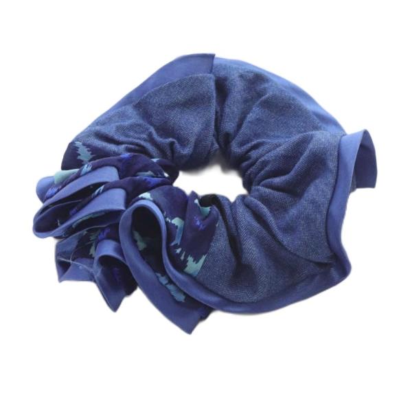 アッカ acca ライトデニム×総柄 サテンシュシュ 青 ブルー /SR レディース