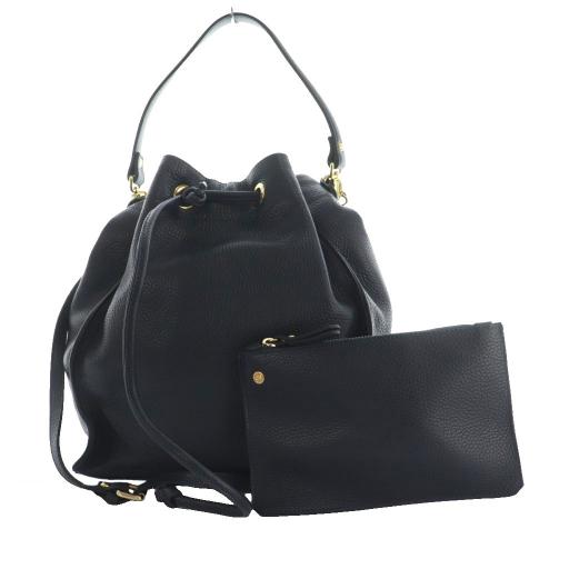 ヴェラペレ VERA PELLE 2WAYバッグ 巾着 ハンド ショルダー ポーチ付き 紺 ネイビー...