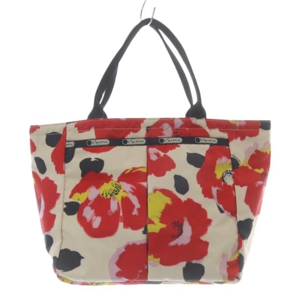 レスポートサック LesportSAC ポーチ付き 花柄 トートバッグ ハンドバッグ アイボリー 赤...