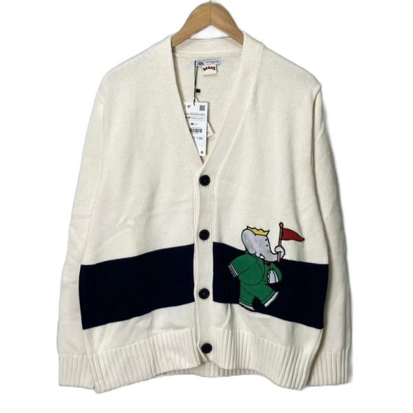 未使用品 ザラ ZARA ×BABAR キャラクター刺? ニット カーディガン 長袖 S-M アイボ...