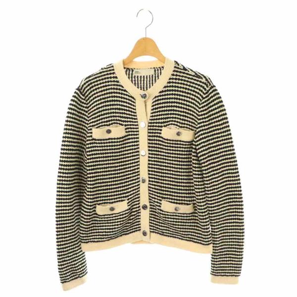 トリーバーチ TORY BURCH 24年 ボーダーカーディガン S アイボリー ブラック 1001...