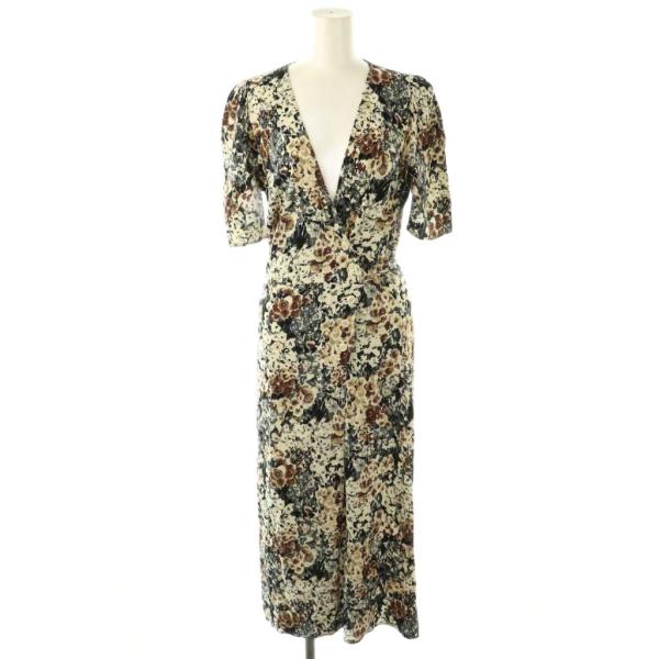 ルージュ Rouge GABIN 花柄 半袖 ラップドレス ワンピース ミモレ ロング 38 白 ホ...