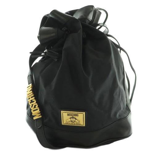 モスキーノ MOSCHINO 巾着ショルダーバッグ ロゴプレート 黒 ブラック /SS ■OS レデ...