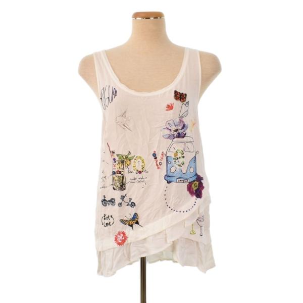 未使用品 デシグアル Desigual イラスト タンクトップ チュニック ノースリーブ カットソー...