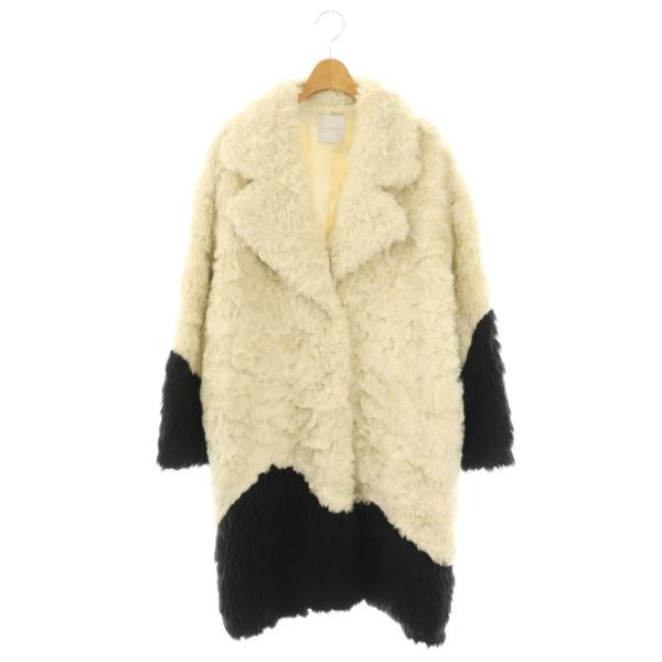 キャットコピー CATCOPY バイカラー フェイクファーコート チェスターコート S オフホワイト...