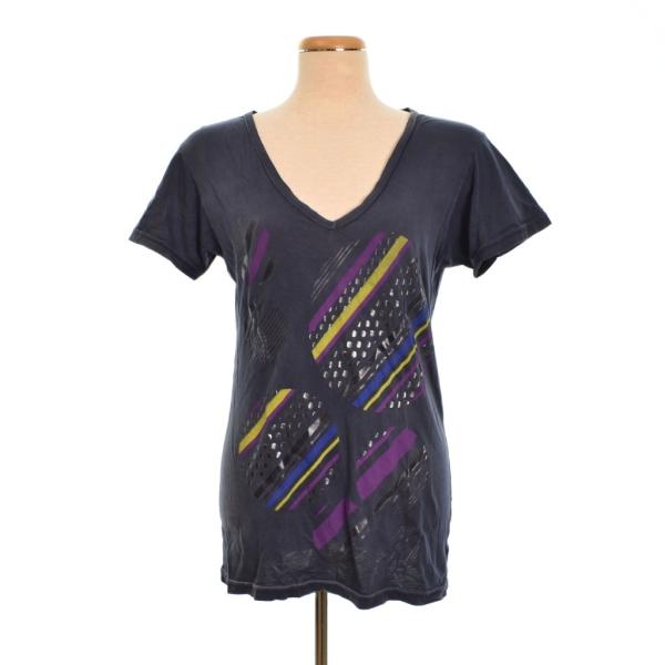 ケンゾー ミナミ kenzominami VネックプリントTシャツ 半袖 S 紺 ネイビー ■SH ...