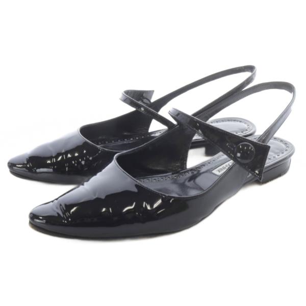 マノロブラニク MANOLO BLAHNIK DIDIONFLAT パテントレザー スリングバック ...