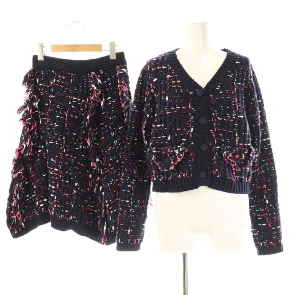 未使用品 チェスティ Chesty ニットセットアップ カーディガン フレアスカート F ネイビー ...