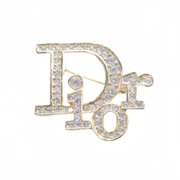 クリスチャンディオール Christian Dior ラインストーン ブローチ ロゴ ゴールド色 /...