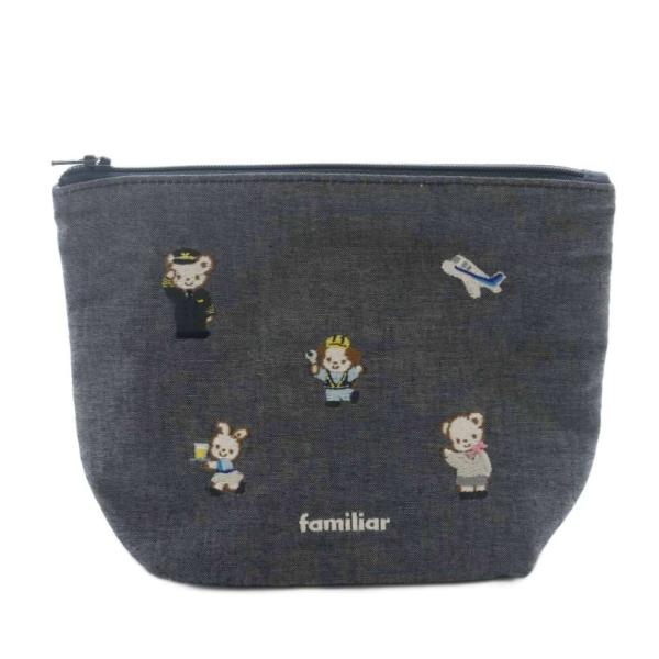 ファミリア familiar ポーチ 小物入れ くま刺繍 グレー 青 ブルー /AQ ■OS キッズ