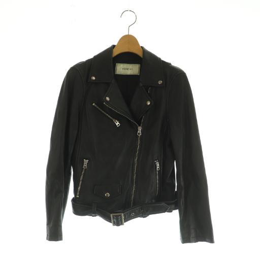 ルージュヴィフ Rouge vif ラムレザーダブルライダースジャケット ジップアップ 36 ブラッ...