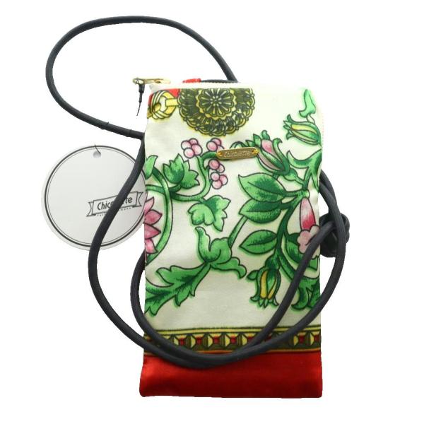 未使用品 チコラッテ リメイクスマホショルダー ポシェット バッグ ケース マルチカラー 赤 レッド...