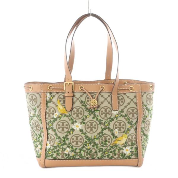 トリーバーチ TORY BURCH トートバッグ Tモノグラム ジャガード 花柄 鳥 刺繍 ベージュ...
