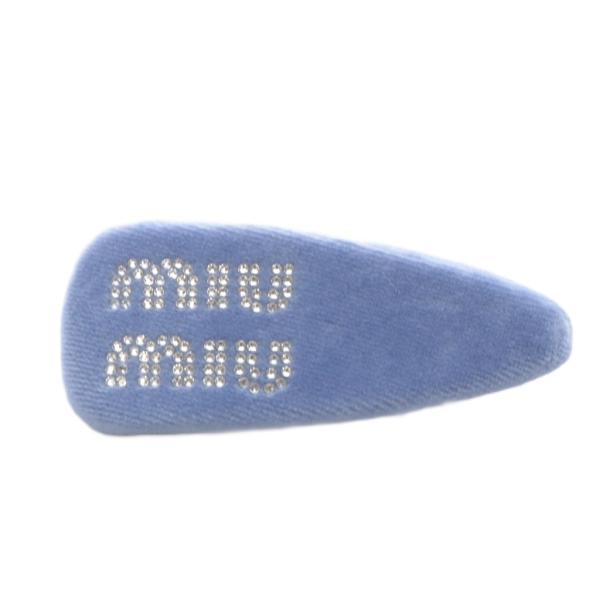 ミュウミュウ miumiu ベロア ロゴ バレッタ 青 ブルー /SR ■OH レディース