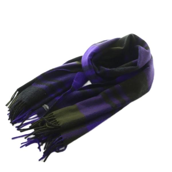 ジョシュアエリス JOSHUA ELLIS ストール マフラー フリンジ チェック柄 カシミヤ 紫 ...