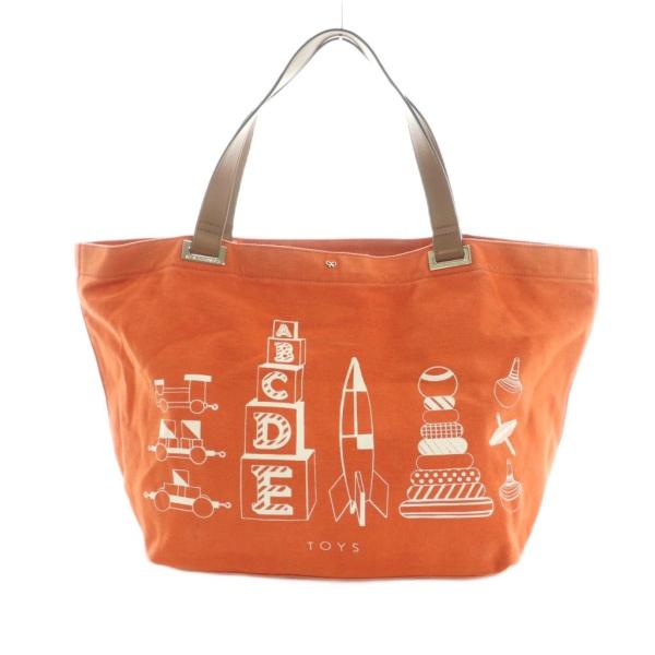 アニヤハインドマーチ ANYA HINDMARCH プリントトートバッグ キャンバス オレンジ /M...