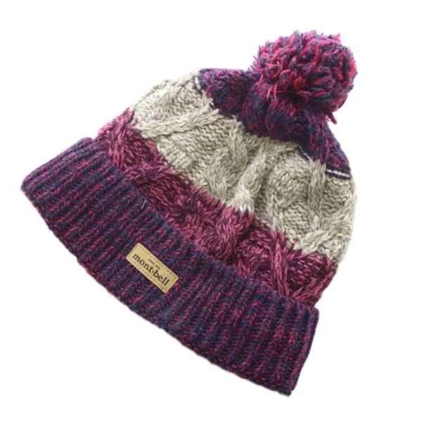 モンベル Montbell ケーブルニット ワッチキャップ #2 ニット帽 ポンポン付き パープル ...