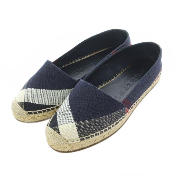 バーバリー BURBERRY エスパドリーユ 35 22.5cm ネイビー 赤 レッド 白 ホワイト...