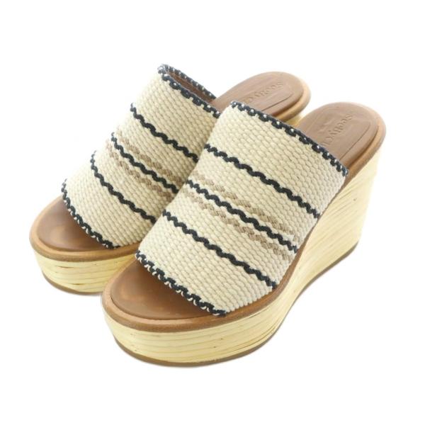 シーバイクロエ サンダル 36 23cm ベージュ 白 ホワイト 黒 ブラック ウェッジソール 厚底...