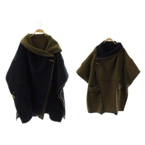ドロシーズ DRWCYS ウール リバーシブル ポンチョ コート 1 カーキ ダークネイビー /ES...