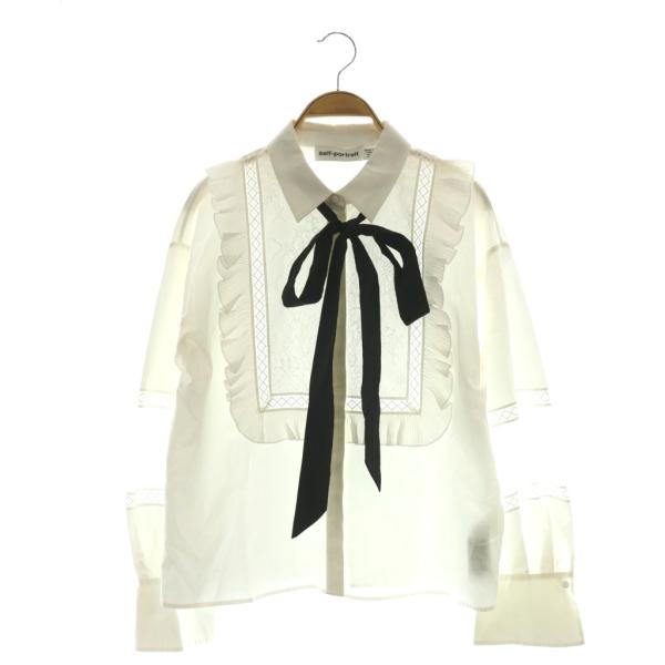 セルフポートレイト self-portrait ポプリンラッフルシャツ ブラウス リボン レース U...