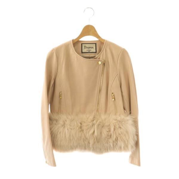 ダイアグラム グレースコンチネンタル FOXファーライダースジャケット ジップアップ 36 ピンクベ...