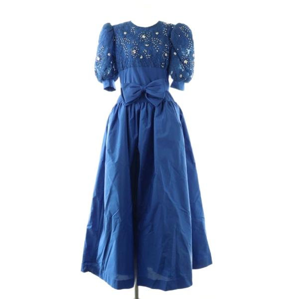 ジバンシィ GIVENCHY レースパフスリーブパーティードレス ワンピース 10 青 ブルー /A...