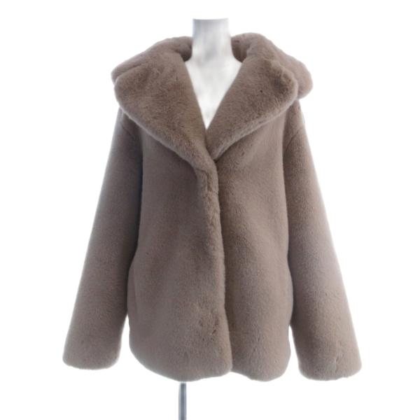 モリオリ MOLLIOLLI フェイクファーショートコート S ベージュ 長袖 ショールカラー /A...