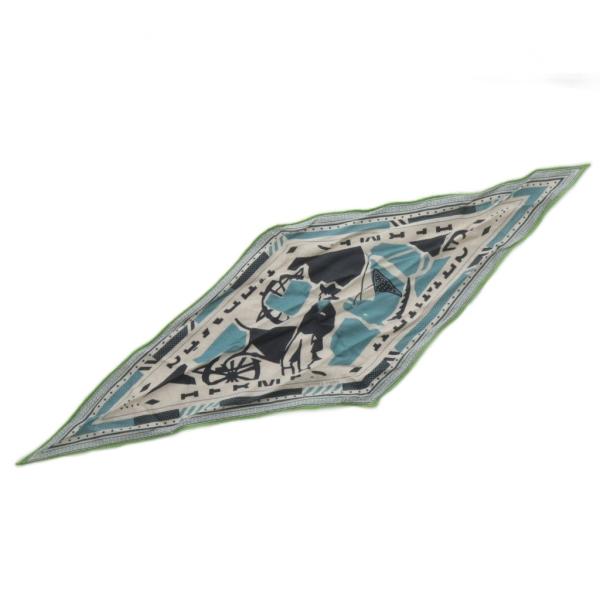 エルメス HERMES ロザンジュ ミニ スカーフ パズル2・バンダナ カシミヤ シルク混 グレー ...