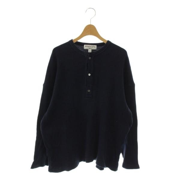アメリカーナ AMERICANA ワッフルヘンリーネックプルオーバー カットソー 長袖 コットン 紺...