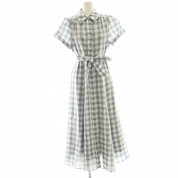 未使用品 スウィングル Swingle パールボタンギンガムシャツワンピース M 青 ブルー 白 ホ...
