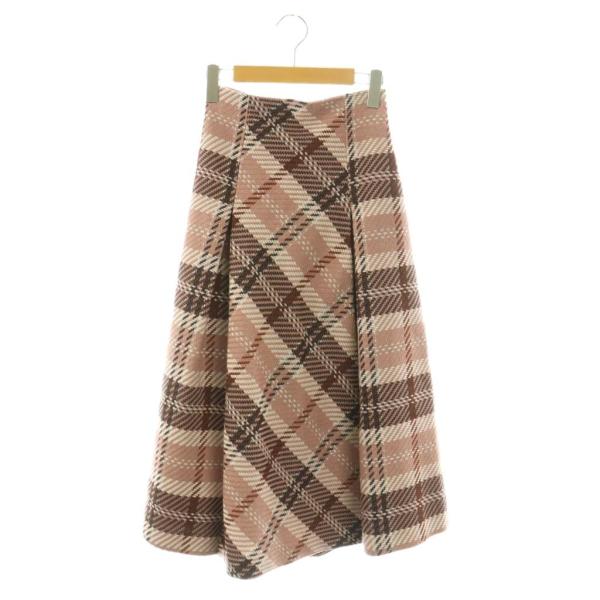 未使用品 スナイデル SNIDEL 24AW ロービングチェックロングスカート フレア 0 ピンク ...