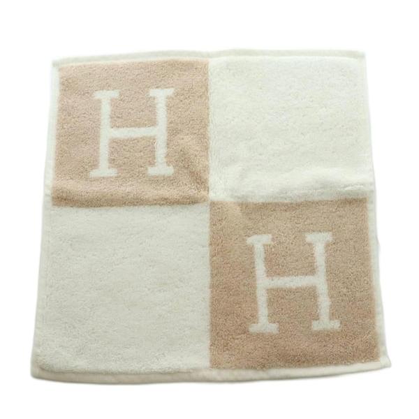 未使用品 エルメス HERMES AVALON Eponge ハンドタオル タオルハンカチ 白 ベー...