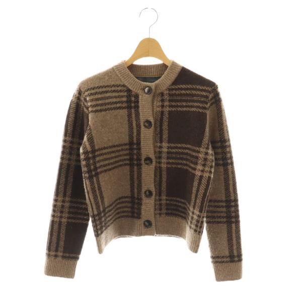 ザラ ZARA 25AW チェック柄ニットカーディガン S モカ ブラウン /DF ■OS レディー...