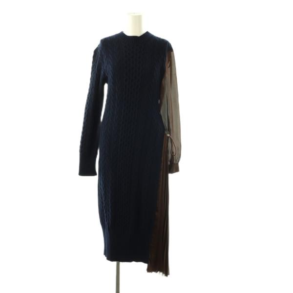 サカイ sacai ニット切り替えワンピース ロング 1 ネイビー ブラウン /DF ■OS レディ...