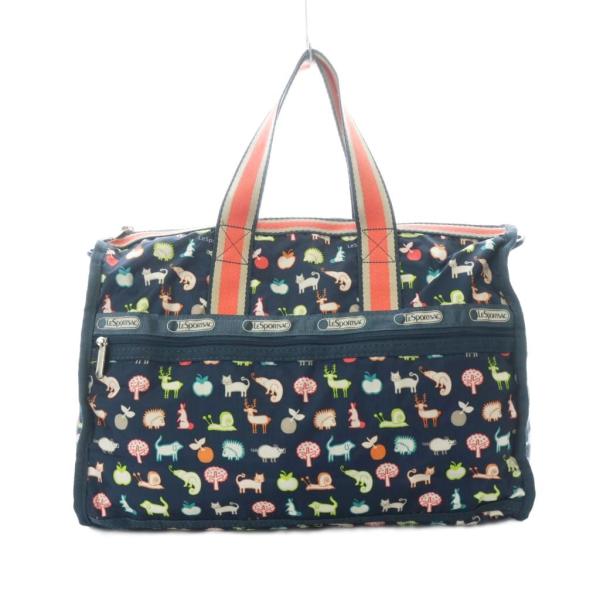 レスポートサック LesportSAC ボストンバッグ ネイビー 白 ホワイト ピンク動物柄 総柄 ...