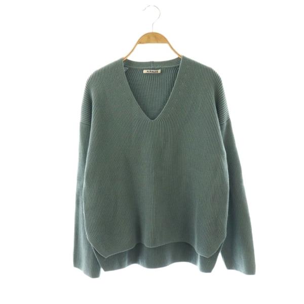 オーラリー AURALEE SUPER FINEWOOL RIB KNIT V NECK P/O ニ...