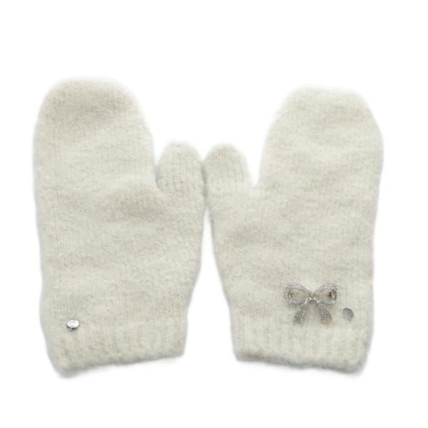 セルフォード CELFORD ビジューブローチ付きニットミトン 手袋 ホワイト /YO29 レディー...