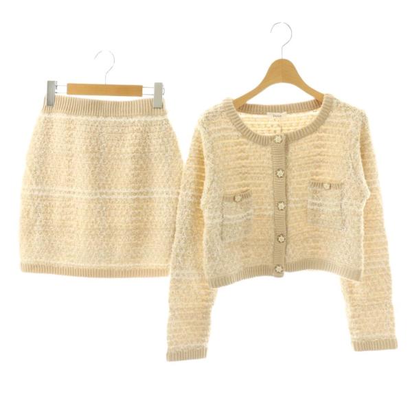 未使用品 ダーリッチ Darich ツイードニットセットアップ カーディガン タイトスカート F ベ...