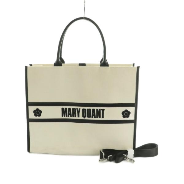 マリークワント MARY QUANT EAT ME バイカラートートバッグ キャンバス 白 黒 /M...