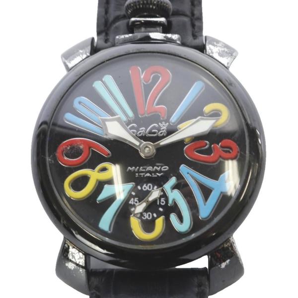 ガガミラノ GaGa MILANO MANUALE 48 手巻き 腕時計 2針 黒 ブラック 501...